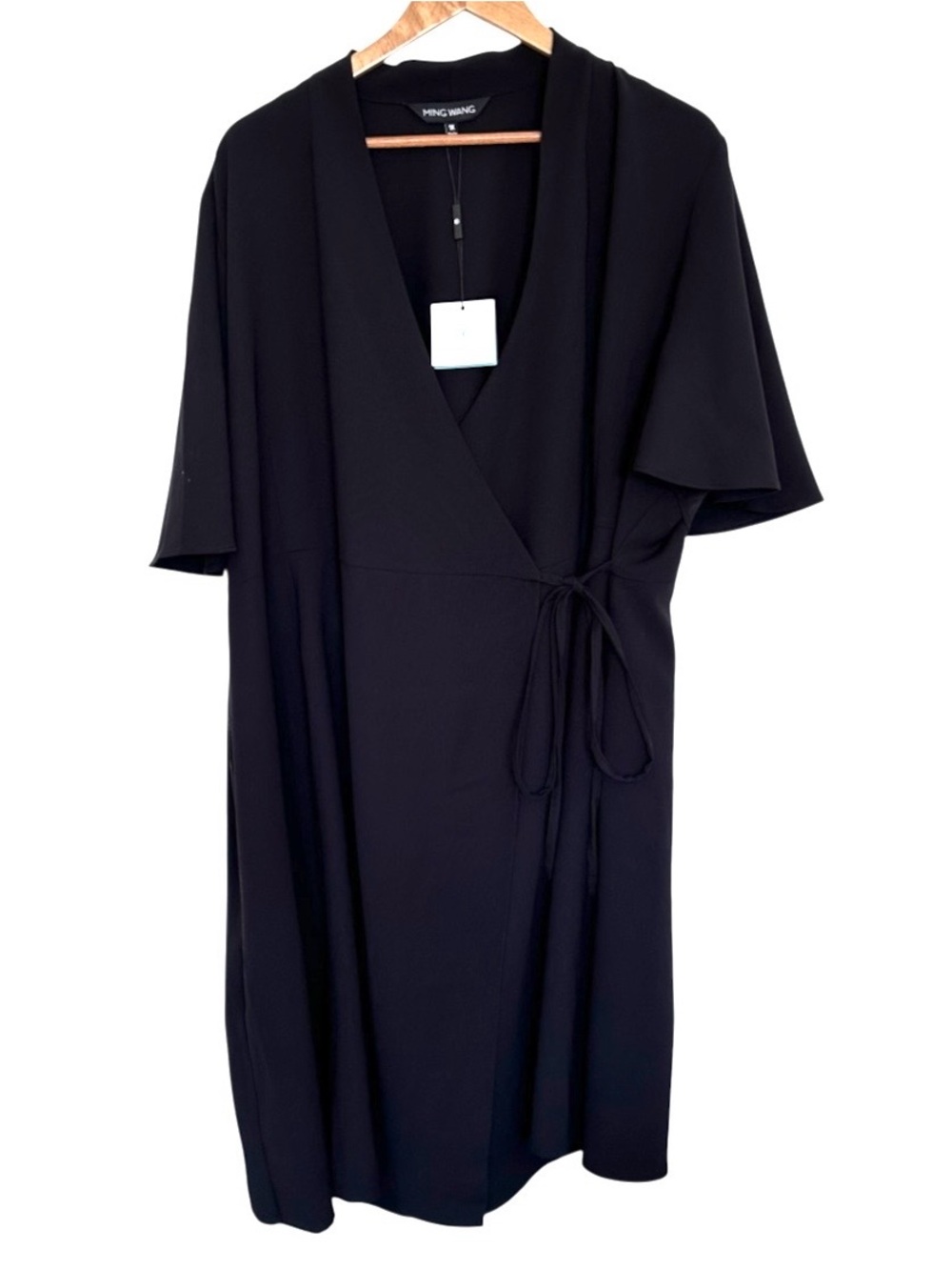 NWT Ming Wang Plus Dress Women’s 1X Black Short Sleeve Tie Waist